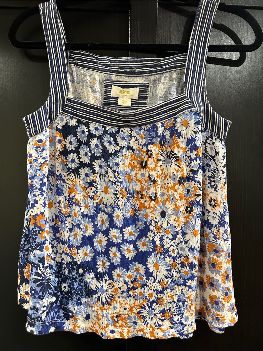 Maeve Blue and Orange Floral Striped-Trim Cami